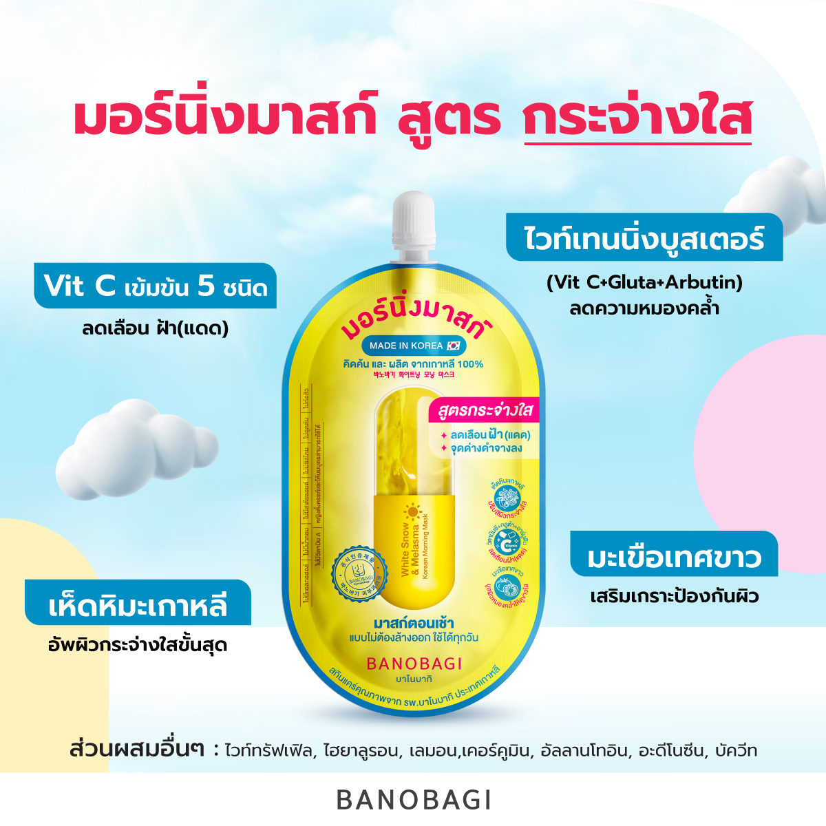 Banobagi,Acne & Pore Korean Morning Mask, Acne & Pore,มาสก์แบบไม่ต้องล้างออก,มาส์ก,Mask